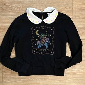 Teddy Fresh embroidered cross stitch Peter Pan collar sweatshirt